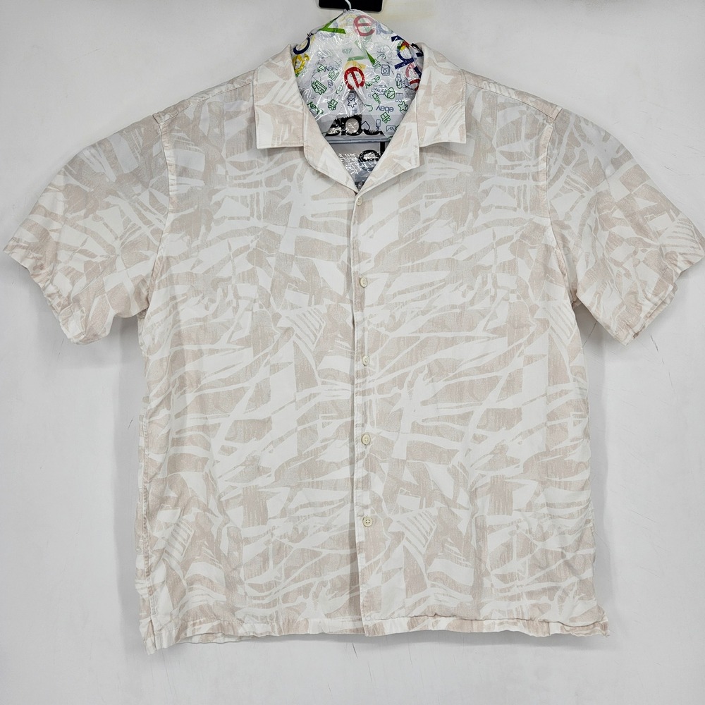 Theory Shirt Mens XXL Button Up Short Sleeve Casual Preppy Abstract Palm Tree